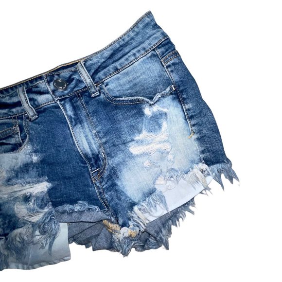 American Eagle AEO Distressed Stitched Hi-Rise Embroidered Shortie Shorts 6 - Picture 3 of 7